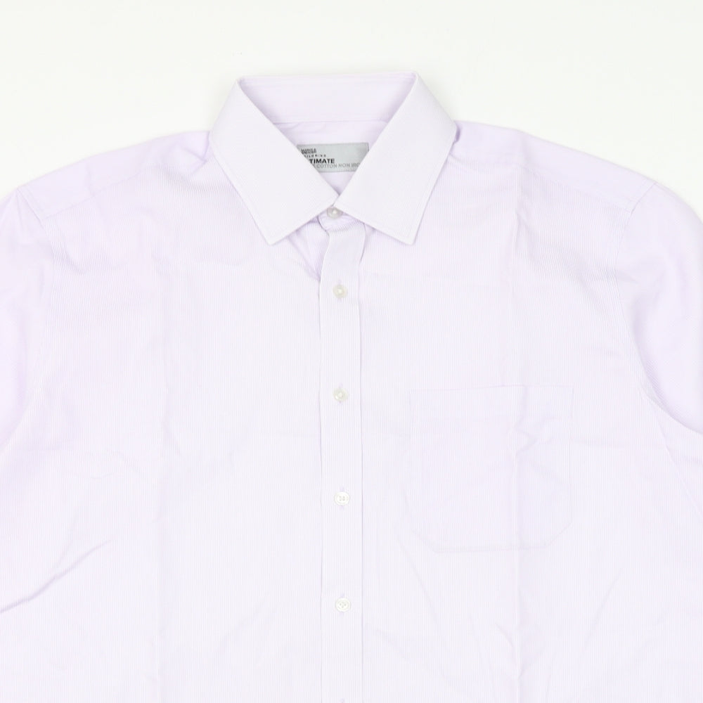Marks and Spencer Mens Purple Cotton Dress Shirt Size 16 Collared Button