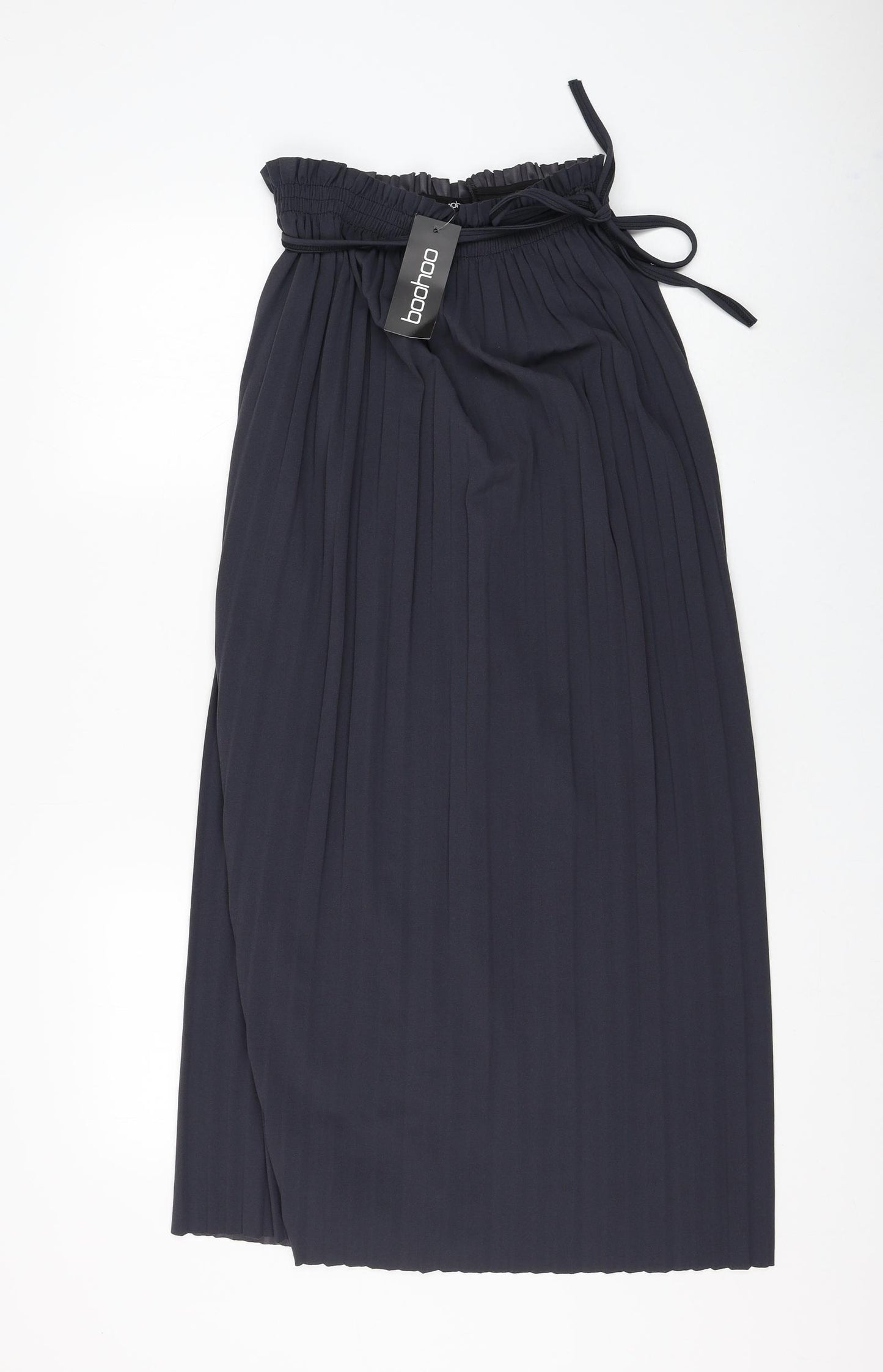 Boohoo Womens Grey Polyester Pleated Skirt Size S Tie