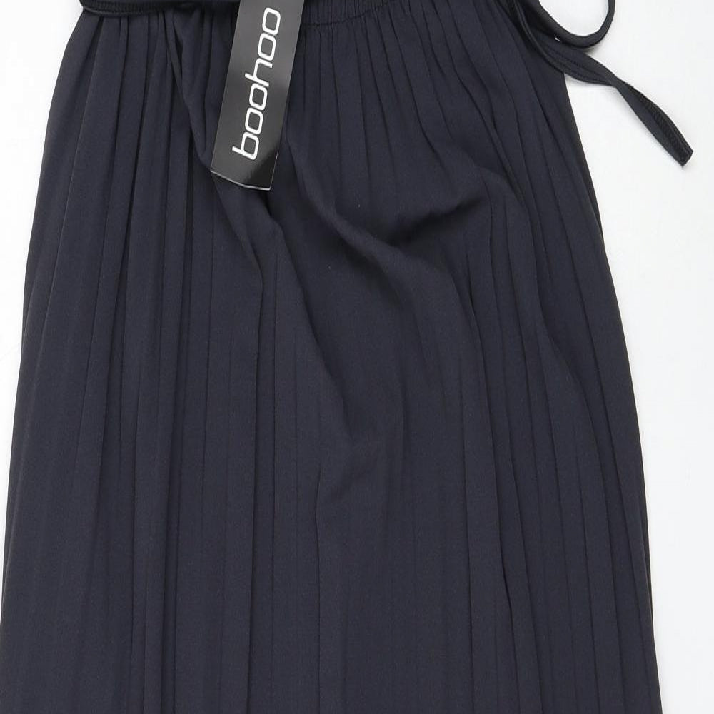 Boohoo Womens Grey Polyester Pleated Skirt Size S Tie