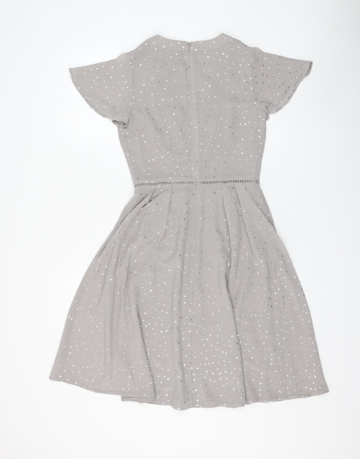 Oasis Womens Grey Polyester Skater Dress Size 6 V-Neck Zip