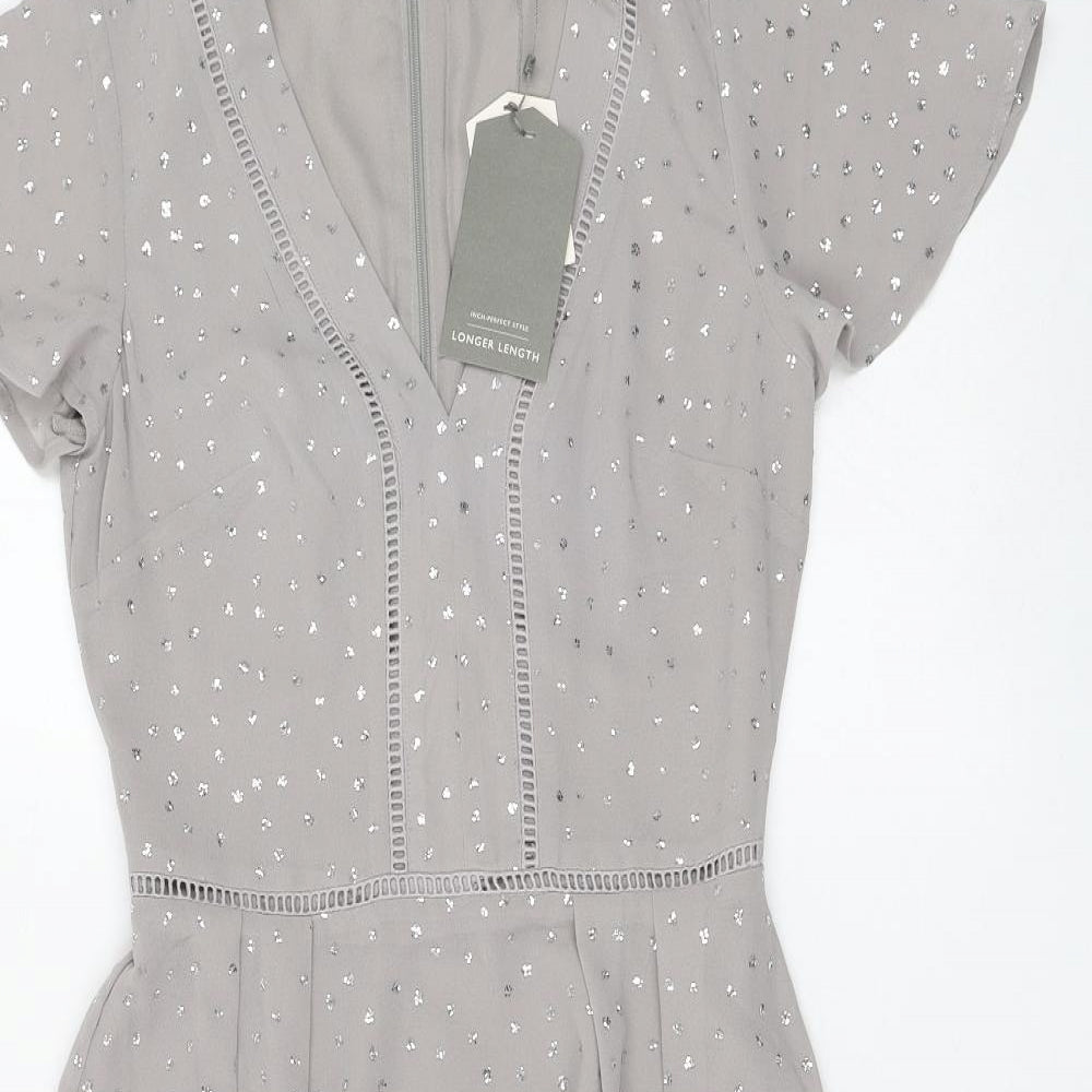 Oasis Womens Grey Polyester Skater Dress Size 6 V-Neck Zip