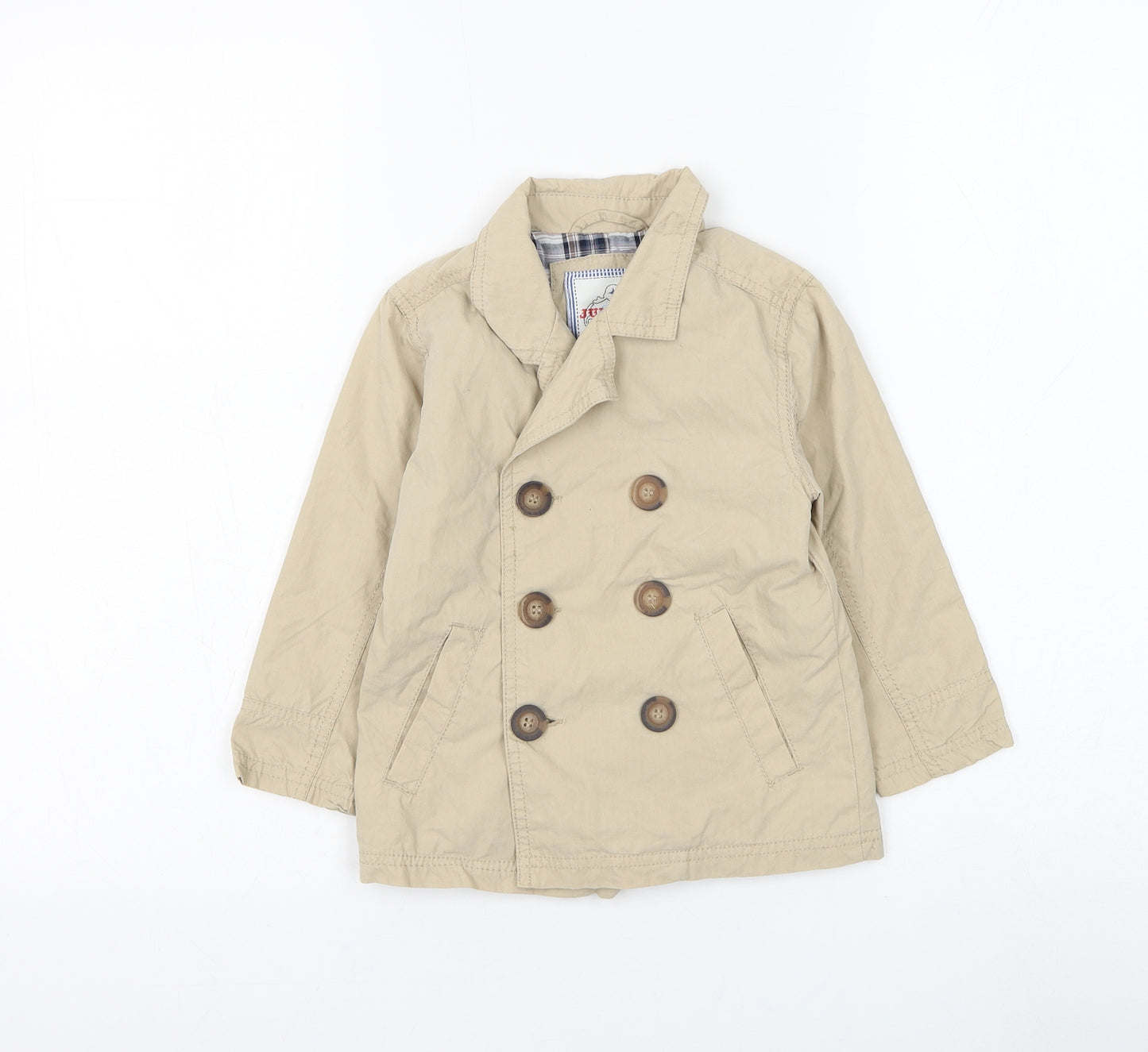 Debenhams Boys Beige Overcoat Coat Size 2-3 Years Button