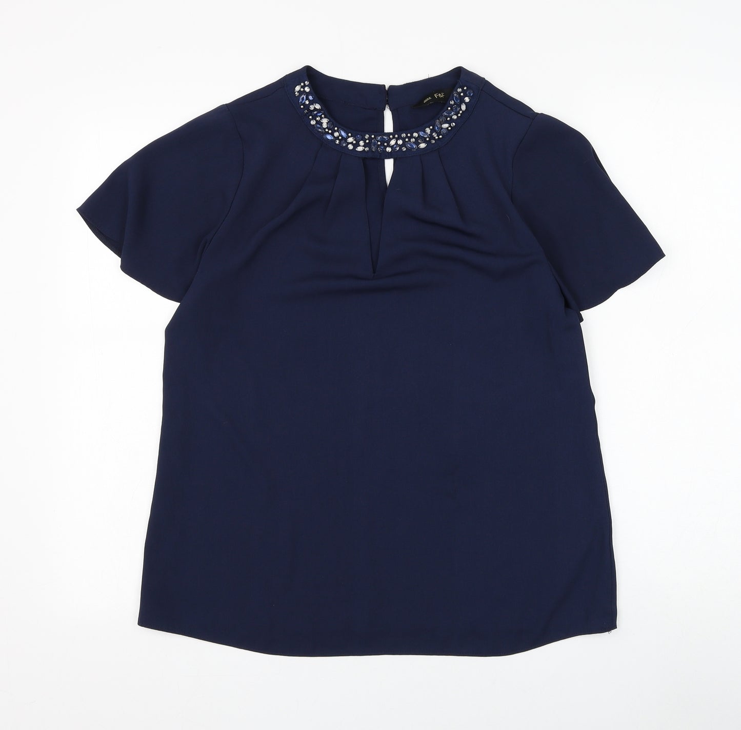 F&F Womens Blue Polyester Basic Blouse Size 10 Round Neck - Cut Out Neck