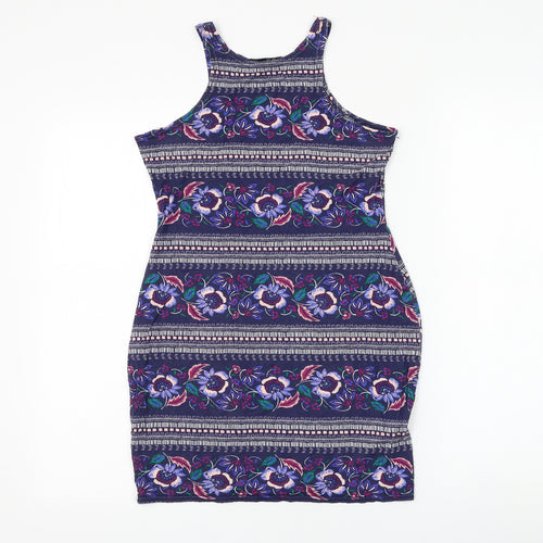 Atmosphere Womens Blue Floral Viscose Basic Tank Size 12 Round Neck