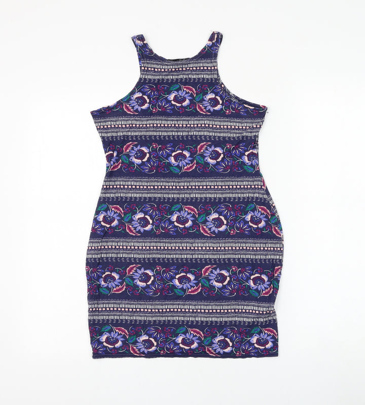 Atmosphere Womens Blue Floral Viscose Basic Tank Size 12 Round Neck