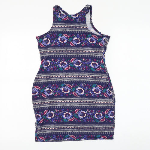 Atmosphere Womens Blue Floral Viscose Basic Tank Size 12 Round Neck