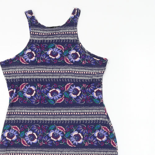 Atmosphere Womens Blue Floral Viscose Basic Tank Size 12 Round Neck