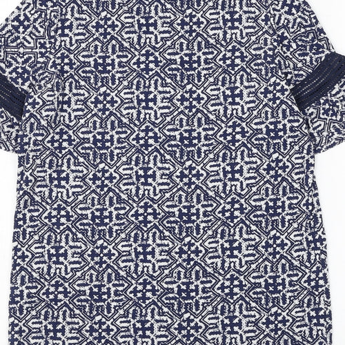 F&F Womens Blue Geometric Viscose Basic T-Shirt Size 8 Round Neck
