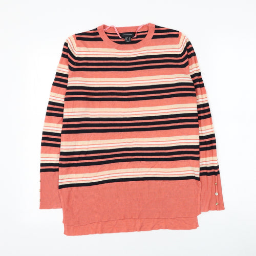 Atmosphere Womens Pink Round Neck Striped Acrylic Pullover Jumper Size 12