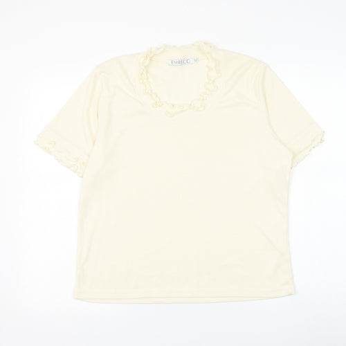 Emreco Womens Ivory Polyester Basic T-Shirt Size 10 Round Neck - Lettuce Hem