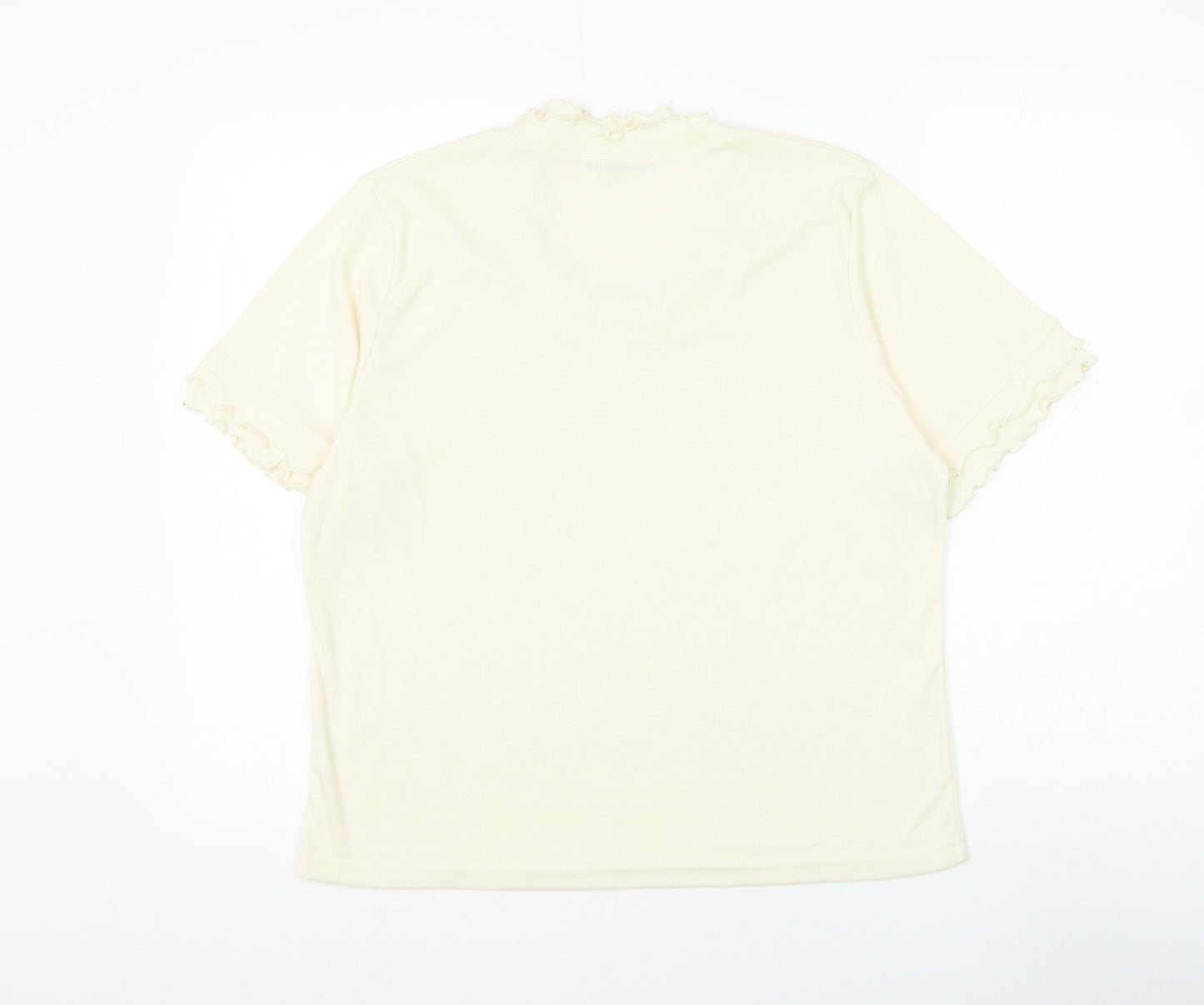 Emreco Womens Ivory Polyester Basic T-Shirt Size 10 Round Neck - Lettuce Hem