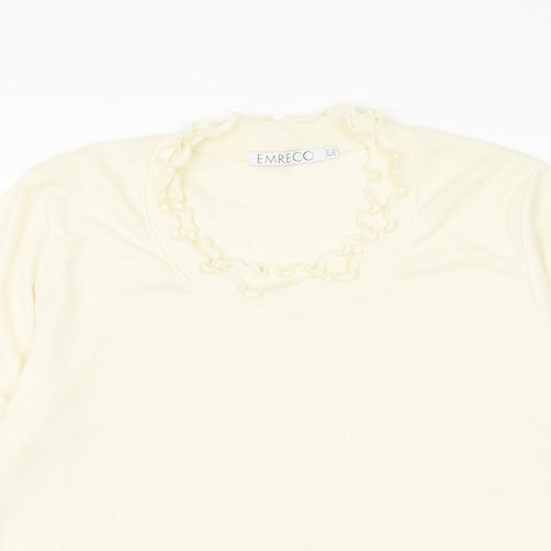 Emreco Womens Ivory Polyester Basic T-Shirt Size 10 Round Neck - Lettuce Hem