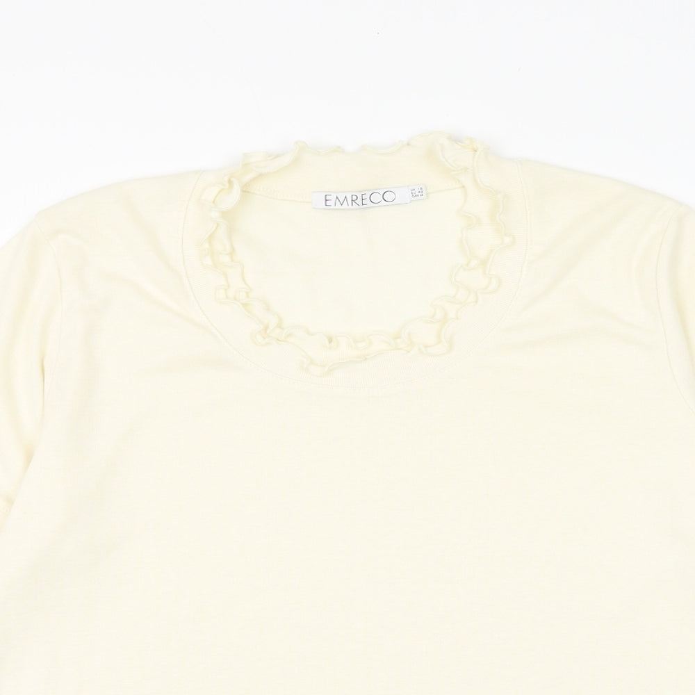 Emreco Womens Ivory Polyester Basic T-Shirt Size 10 Round Neck - Lettuce Hem
