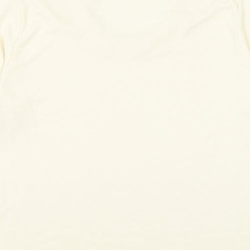 Emreco Womens Ivory Polyester Basic T-Shirt Size 10 Round Neck - Lettuce Hem