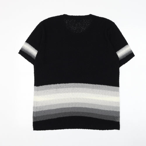 Welyine Womens Black Round Neck Striped Polyester Pullover Jumper Size M