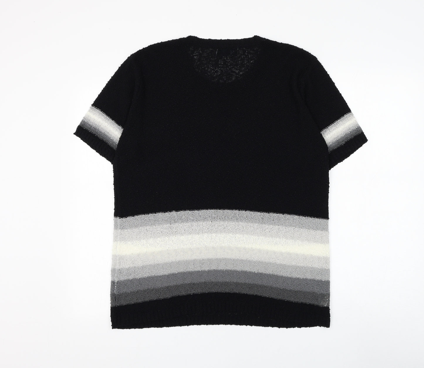 Welyine Womens Black Round Neck Striped Polyester Pullover Jumper Size M