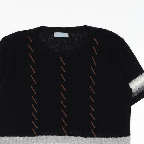 Welyine Womens Black Round Neck Striped Polyester Pullover Jumper Size M