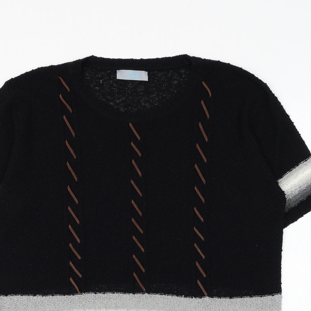 Welyine Womens Black Round Neck Striped Polyester Pullover Jumper Size M