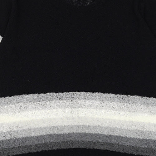 Welyine Womens Black Round Neck Striped Polyester Pullover Jumper Size M