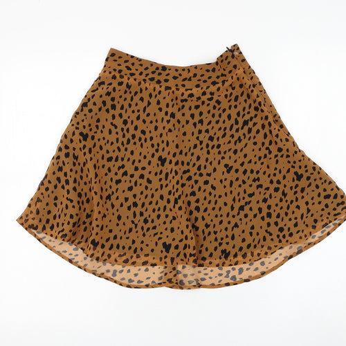 Bershka Womens Brown Animal Print Polyester Skater Skirt Size M Zip - Leopard Print