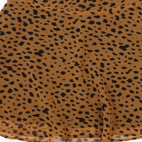 Bershka Womens Brown Animal Print Polyester Skater Skirt Size M Zip - Leopard Print