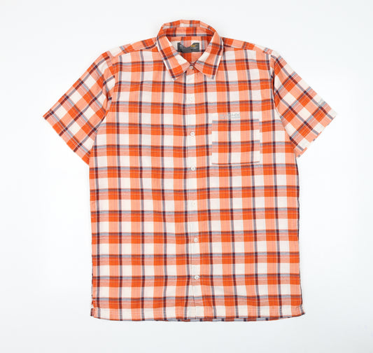 Regatta Mens Orange Check Polyester Button-Up Size M Collared Button