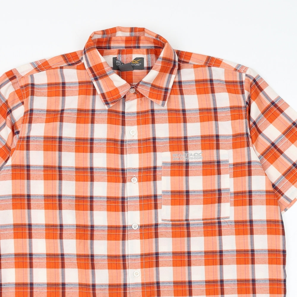 Regatta Mens Orange Check Polyester Button-Up Size M Collared Button