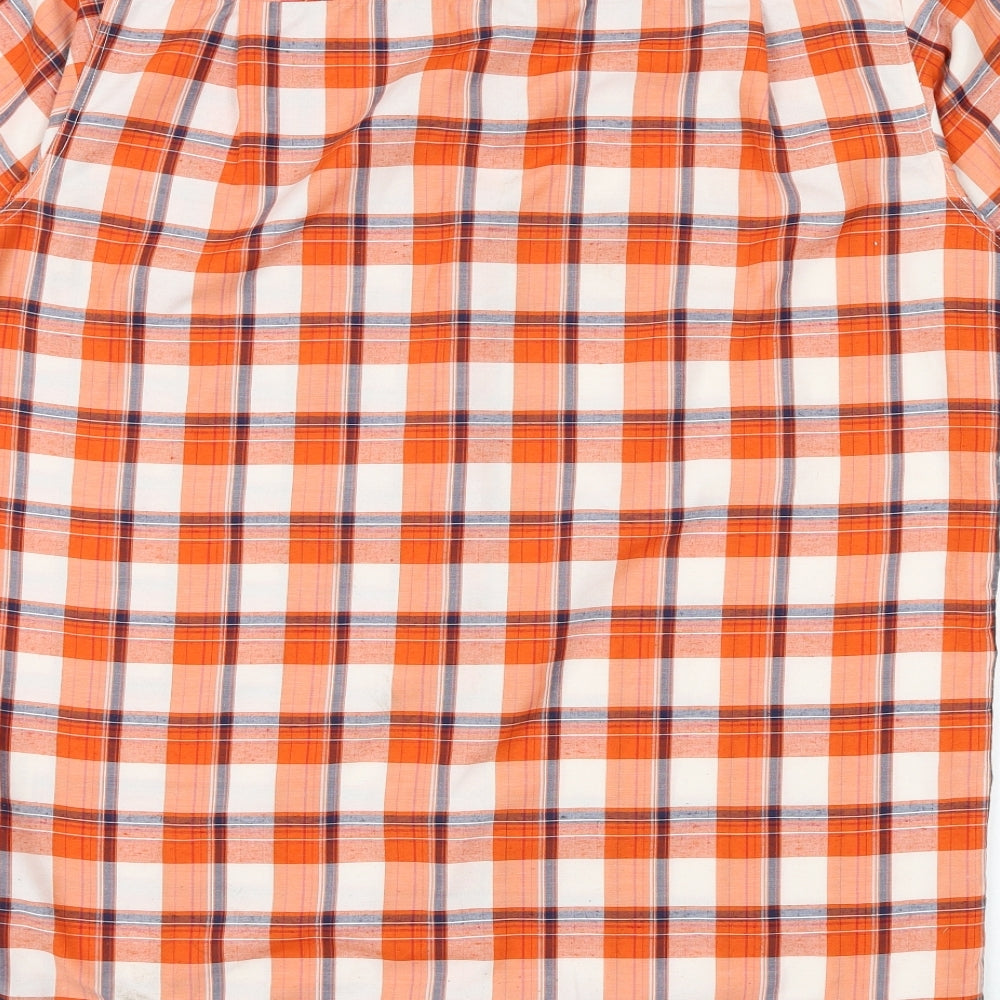 Regatta Mens Orange Check Polyester Button-Up Size M Collared Button