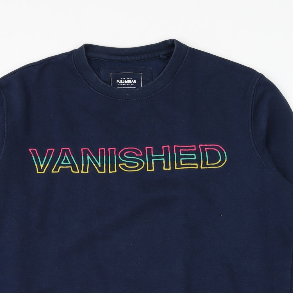 Pull&Bear Womens Blue Cotton Pullover Sweatshirt Size S Pullover - Vanished