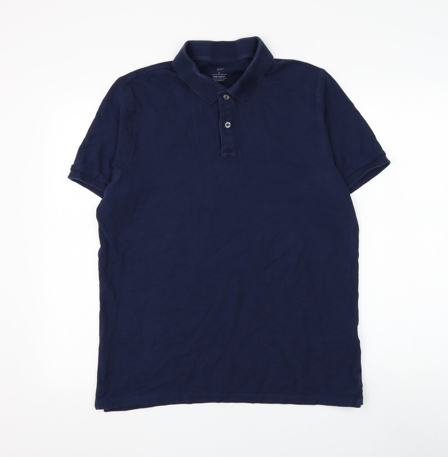 Marks and Spencer Mens Blue Cotton Polo Size L Collared Button