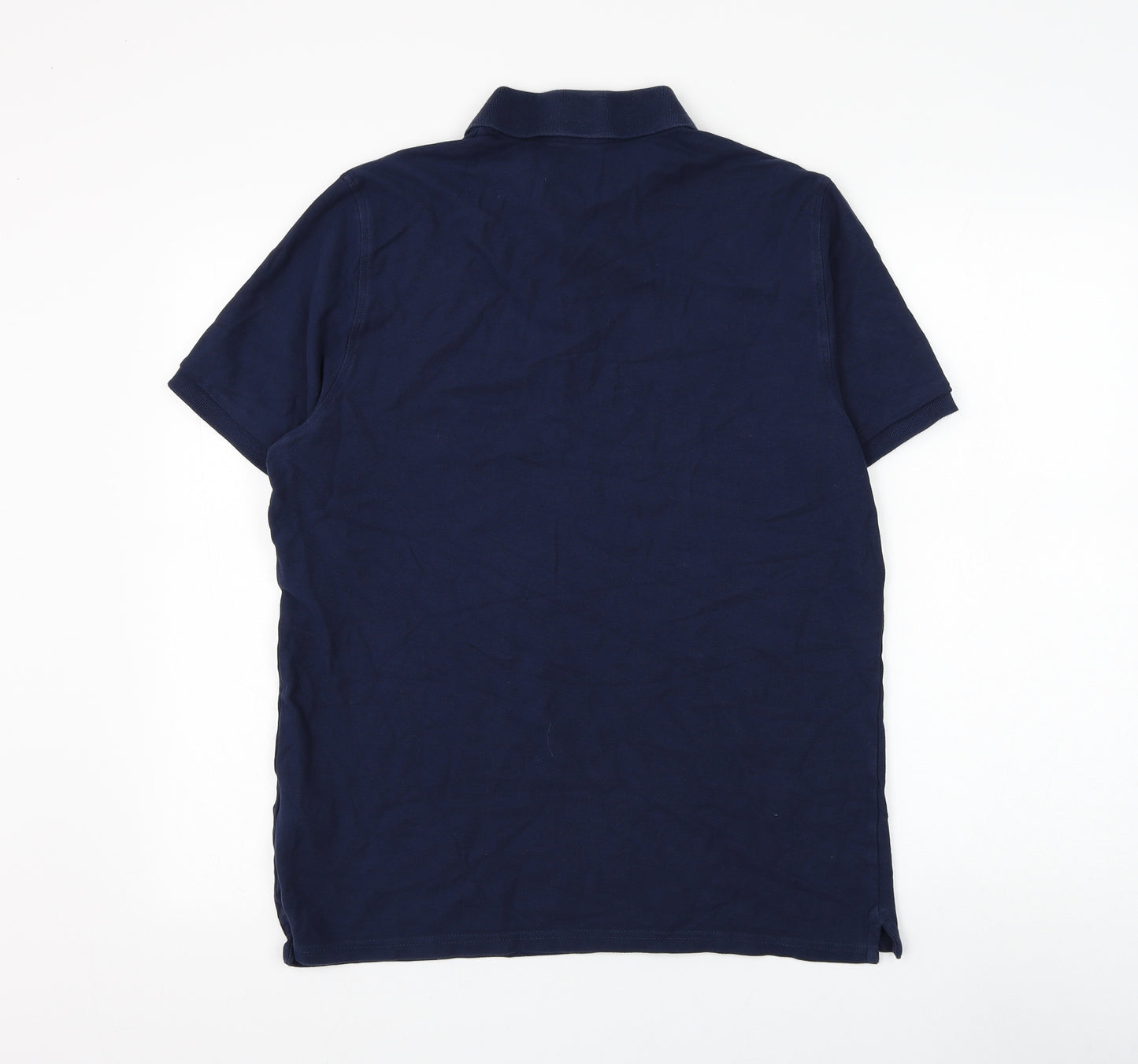 Marks and Spencer Mens Blue Cotton Polo Size L Collared Button