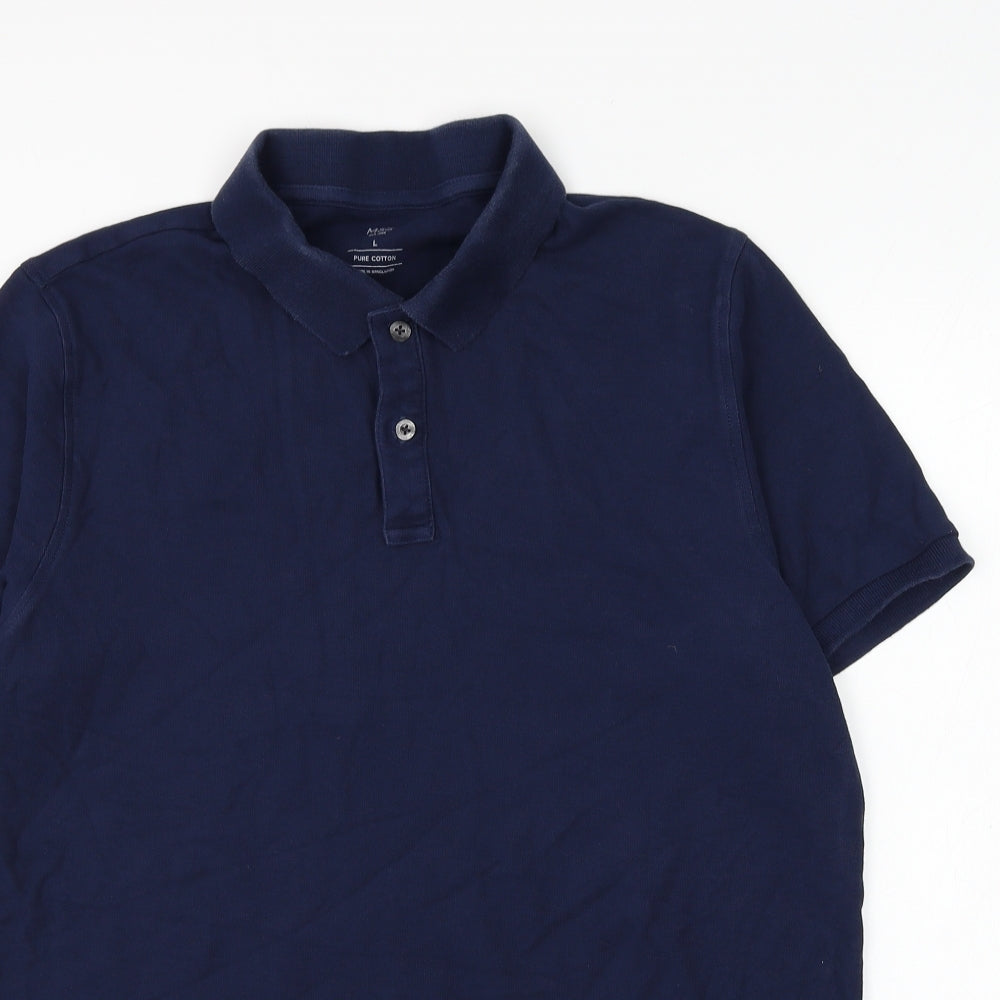 Marks and Spencer Mens Blue Cotton Polo Size L Collared Button