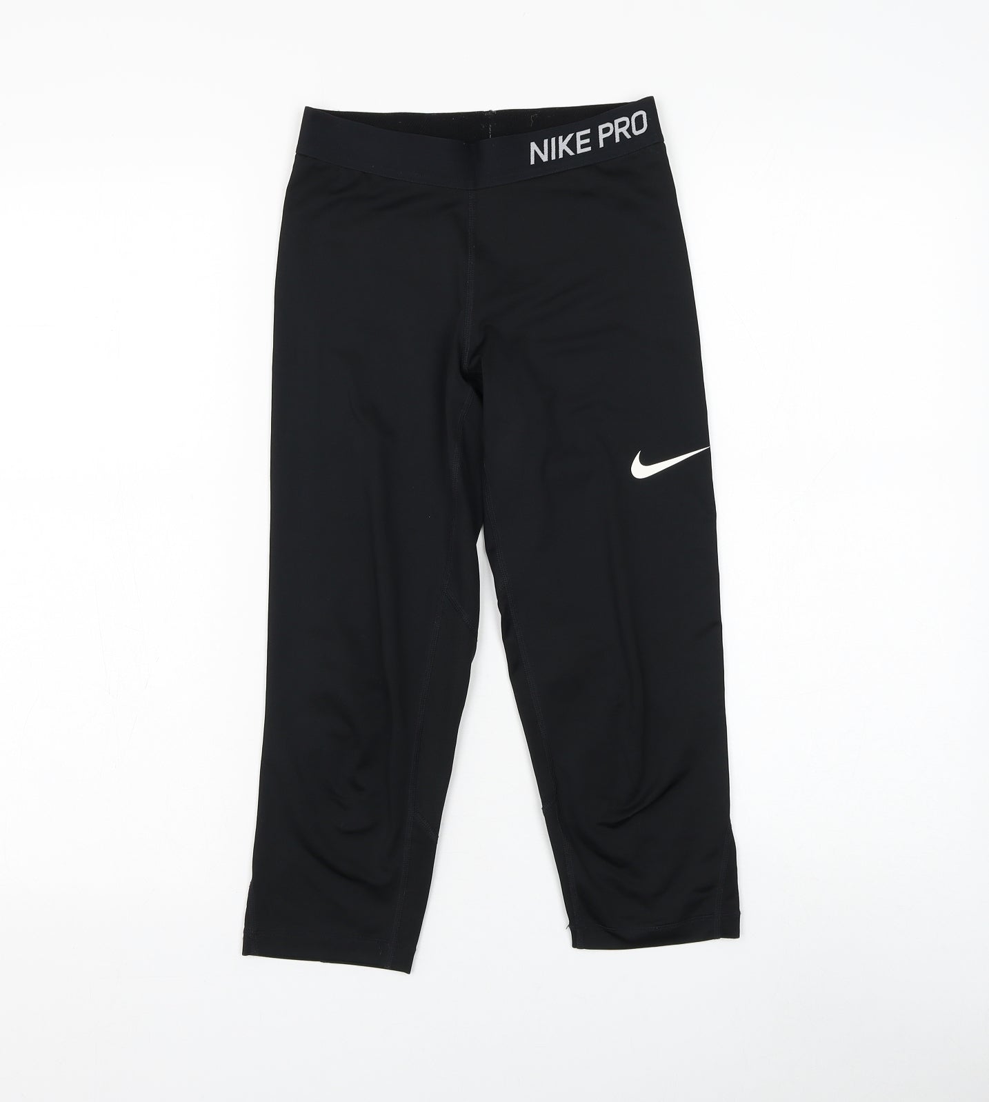 Nike Girls Black Polyester Cropped Trousers Size 12-13 Years Regular Pullover - Leggings