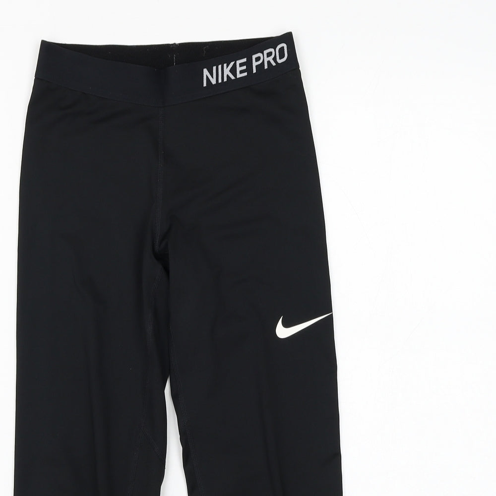 Nike Girls Black Polyester Cropped Trousers Size 12-13 Years Regular Pullover - Leggings