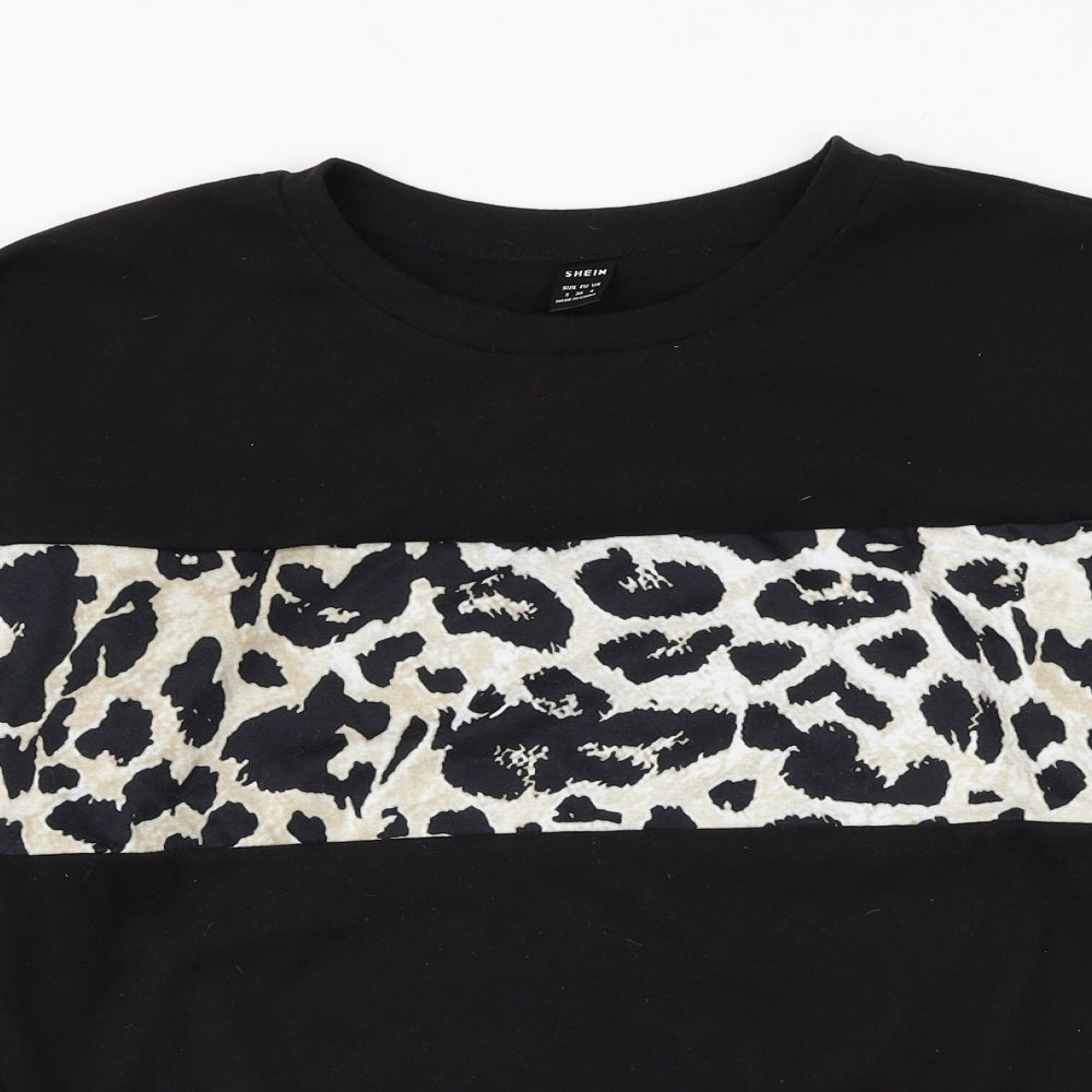 SheIn Womens Black Animal Print Polyester Pullover Sweatshirt Size S Pullover