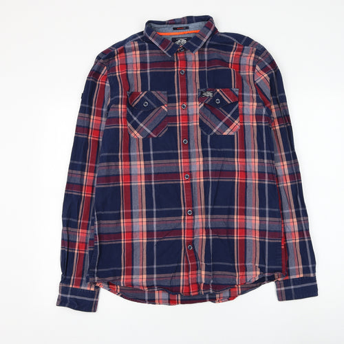 Superdry Mens Blue Plaid Cotton Button-Up Size XL Collared Button