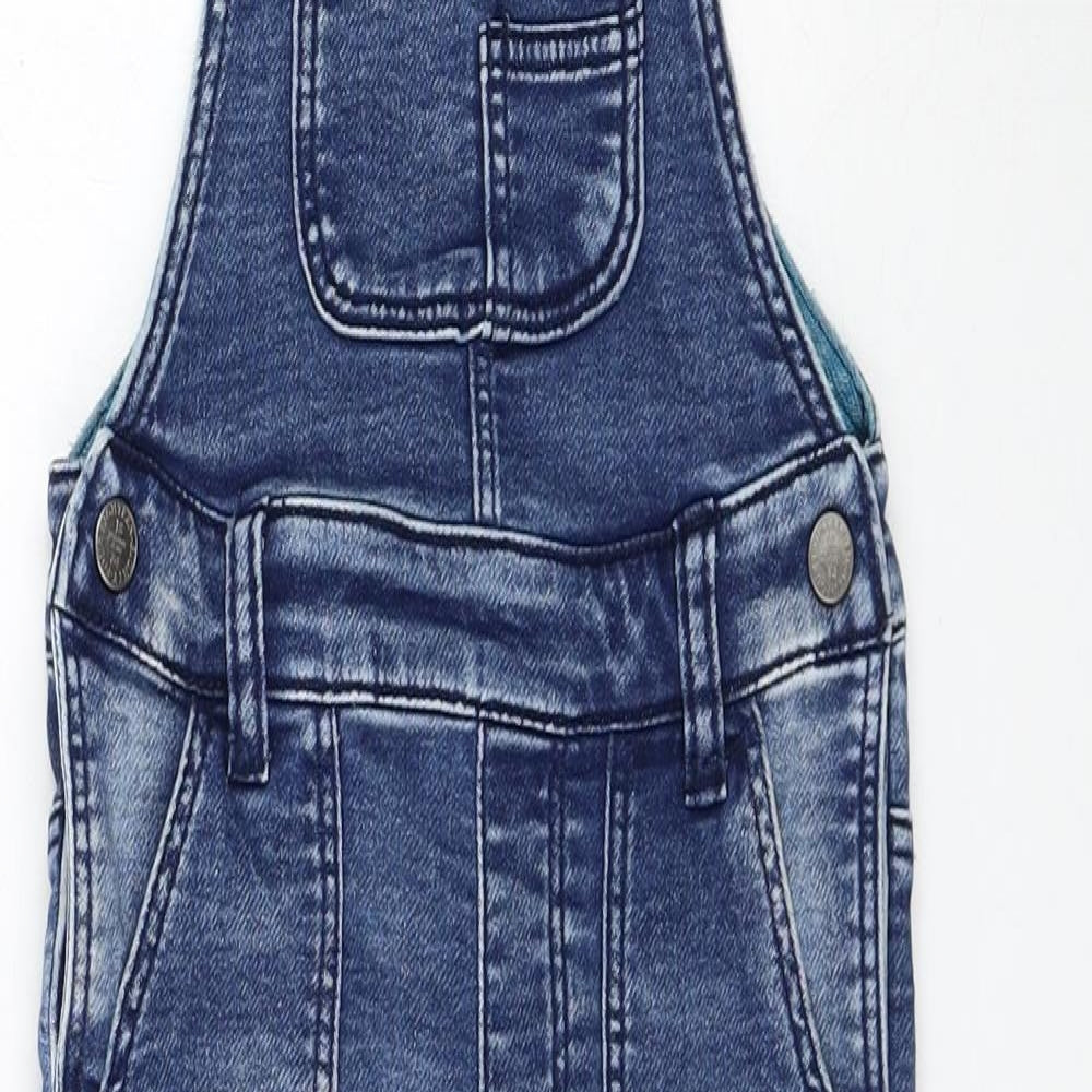 Marks and Spencer Boys Blue Cotton Dungarees Trousers Size 3-4 Years Regular Hook & Loop