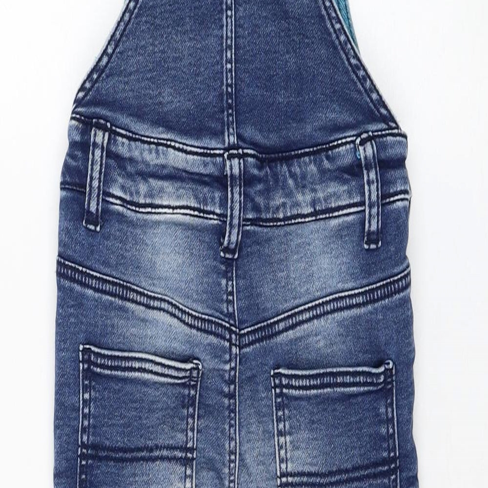 Marks and Spencer Boys Blue Cotton Dungarees Trousers Size 3-4 Years Regular Hook & Loop