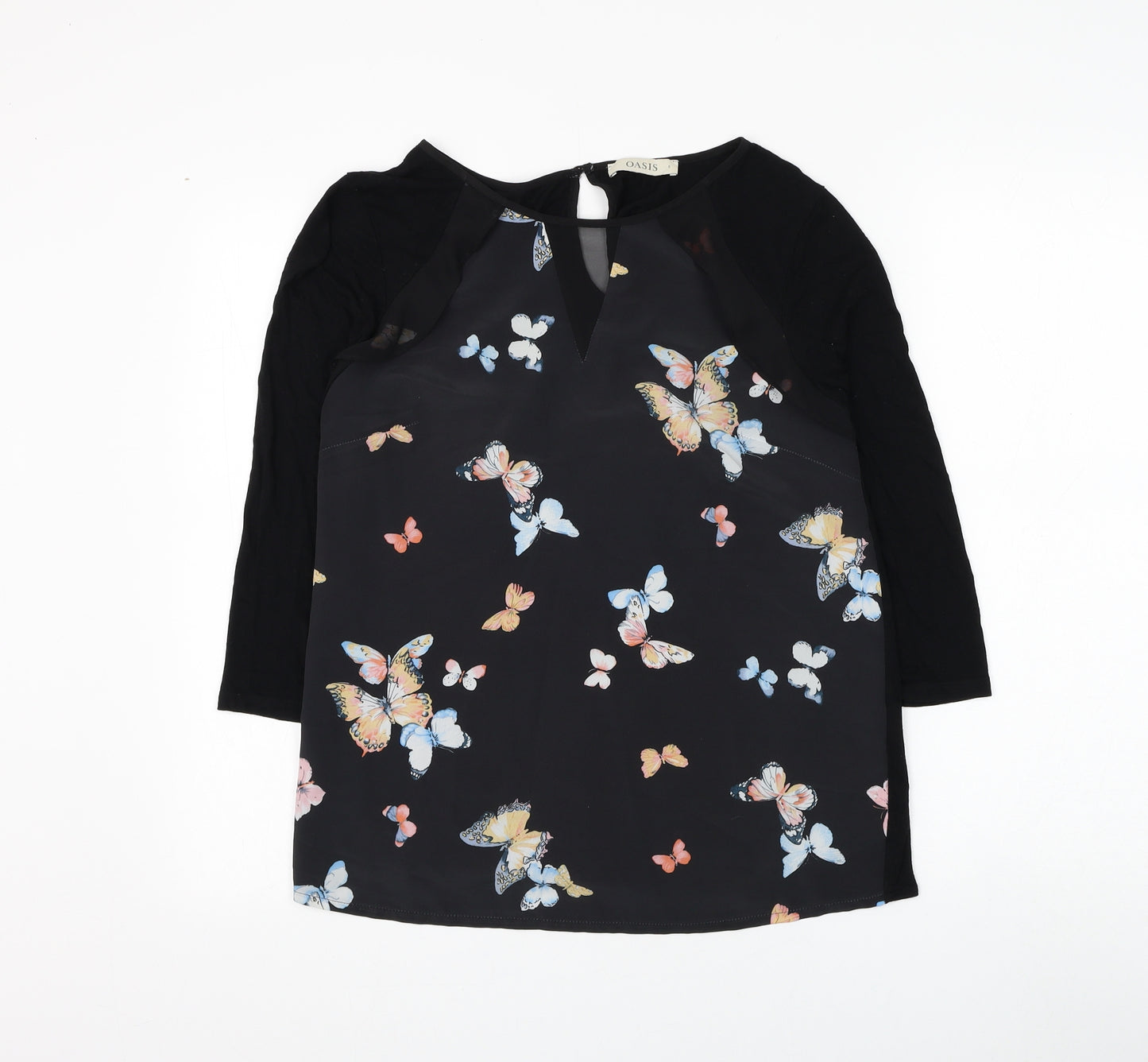 Oasis Womens Black Geometric Viscose Basic Blouse Size S Round Neck - Butterfly