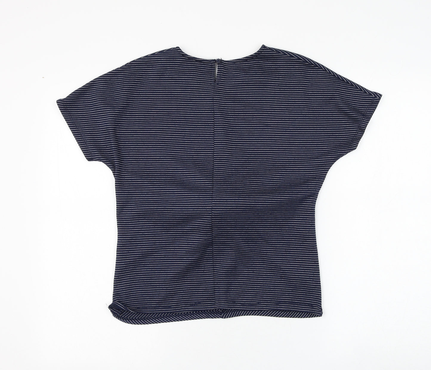 Savida Womens Blue Striped Polyester Basic T-Shirt Size M Round Neck - Knot Front