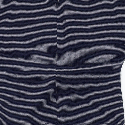 Savida Womens Blue Striped Polyester Basic T-Shirt Size M Round Neck - Knot Front
