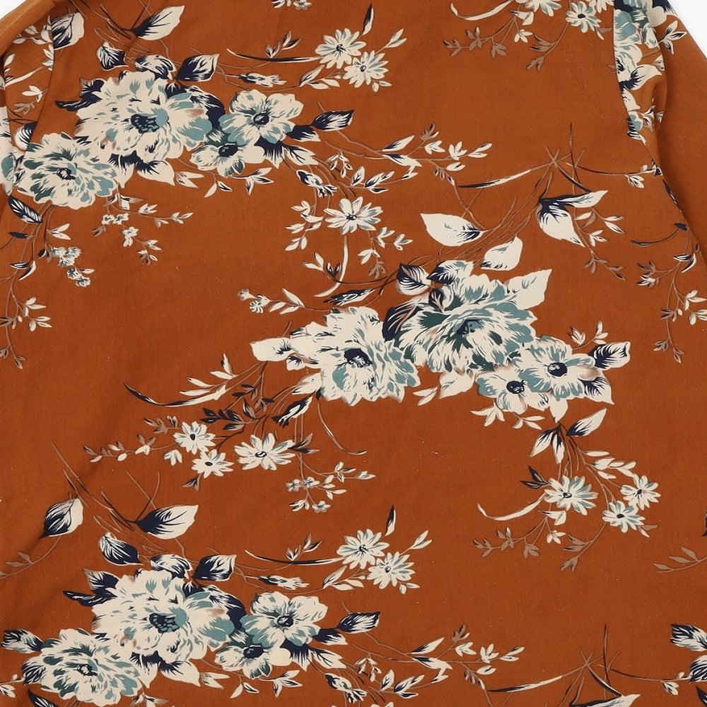 Rant & Rave Womens Brown Floral Polyester Basic Blouse Size 12 Round Neck