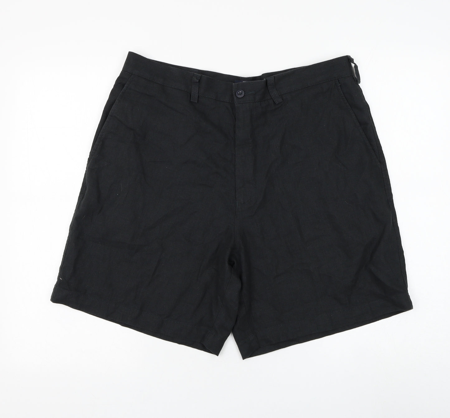 Marks and Spencer Mens Black Linen Bermuda Shorts Size 36 in L7 in Regular Zip