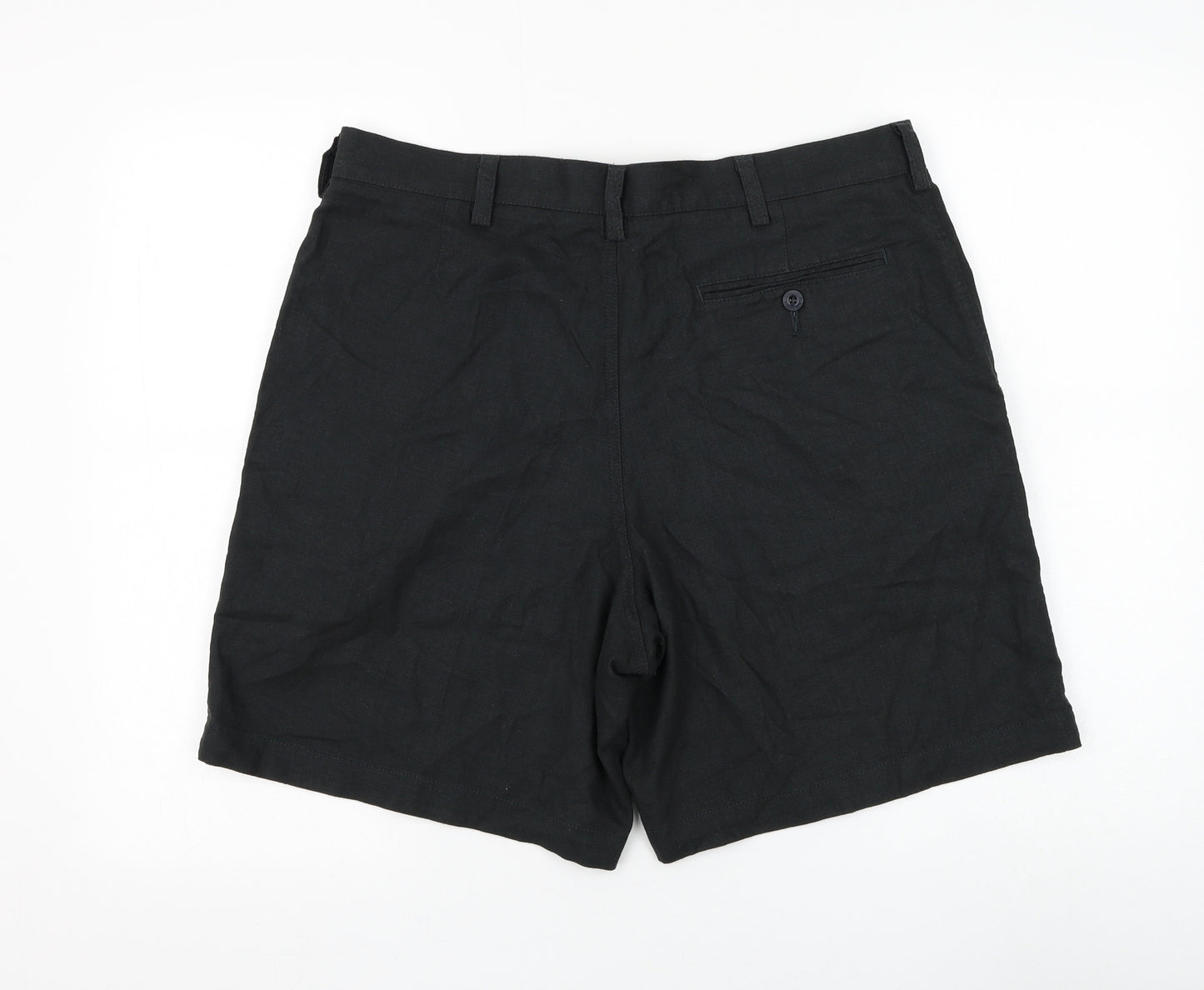 Marks and Spencer Mens Black Linen Bermuda Shorts Size 36 in L7 in Regular Zip