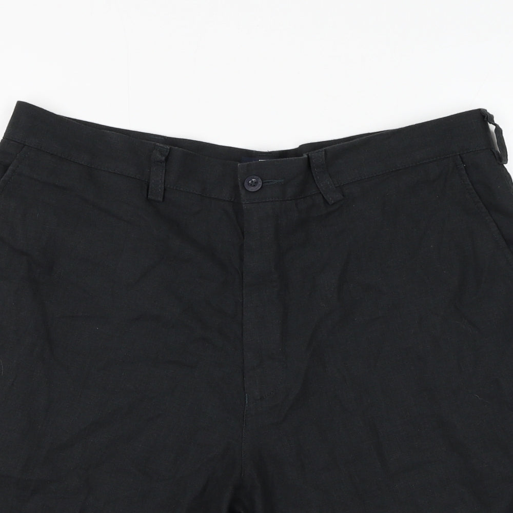 Marks and Spencer Mens Black Linen Bermuda Shorts Size 36 in L7 in Regular Zip