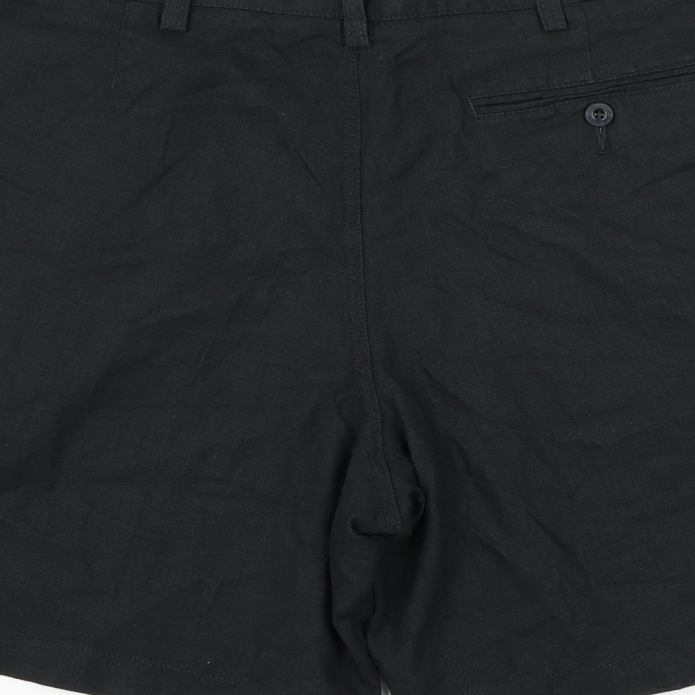 Marks and Spencer Mens Black Linen Bermuda Shorts Size 36 in L7 in Regular Zip