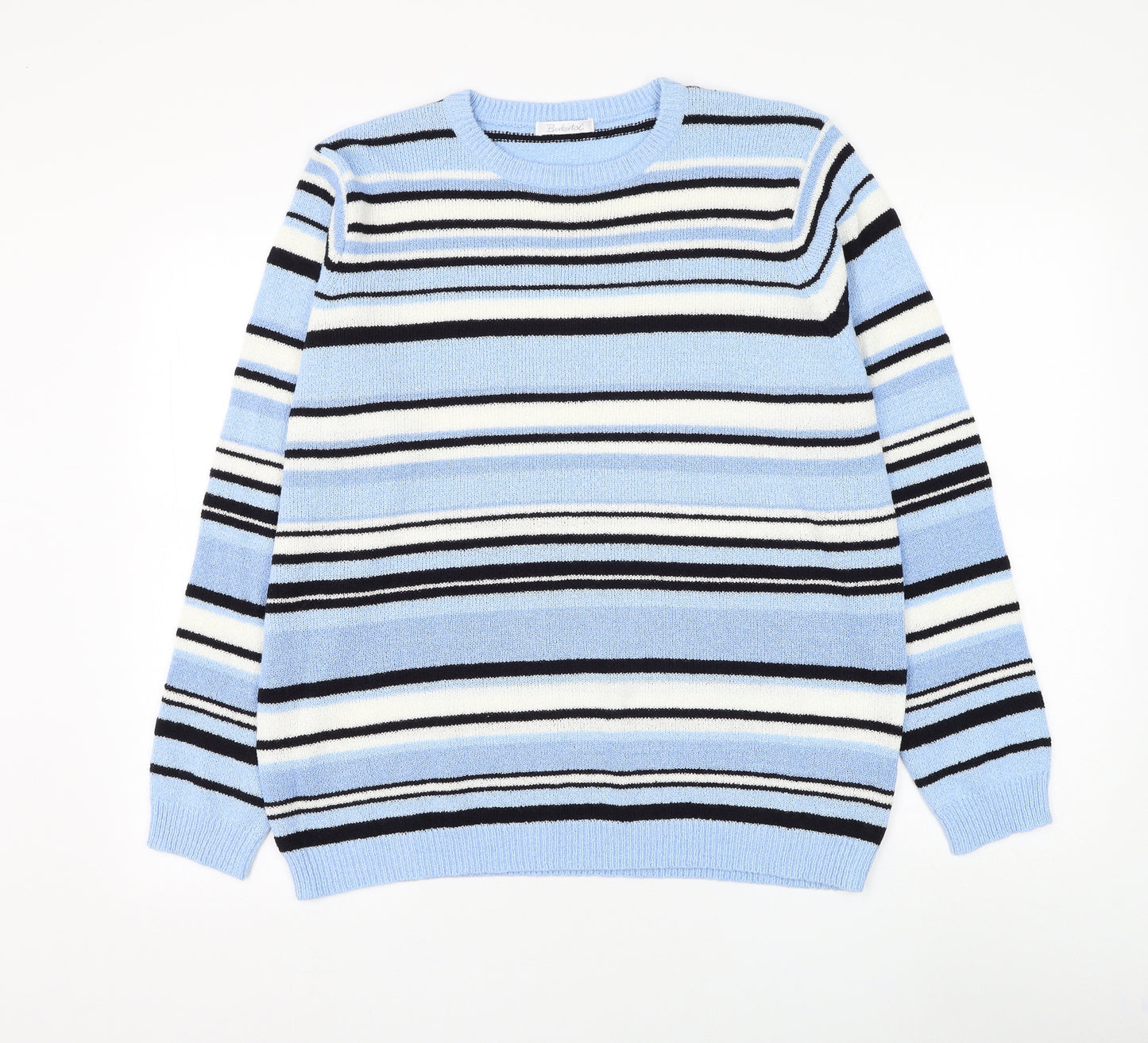Berkertex Womens Blue Round Neck Striped Acrylic Pullover Jumper Size 22