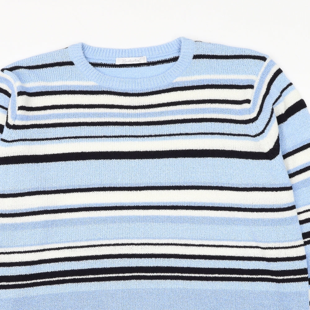 Berkertex Womens Blue Round Neck Striped Acrylic Pullover Jumper Size 22