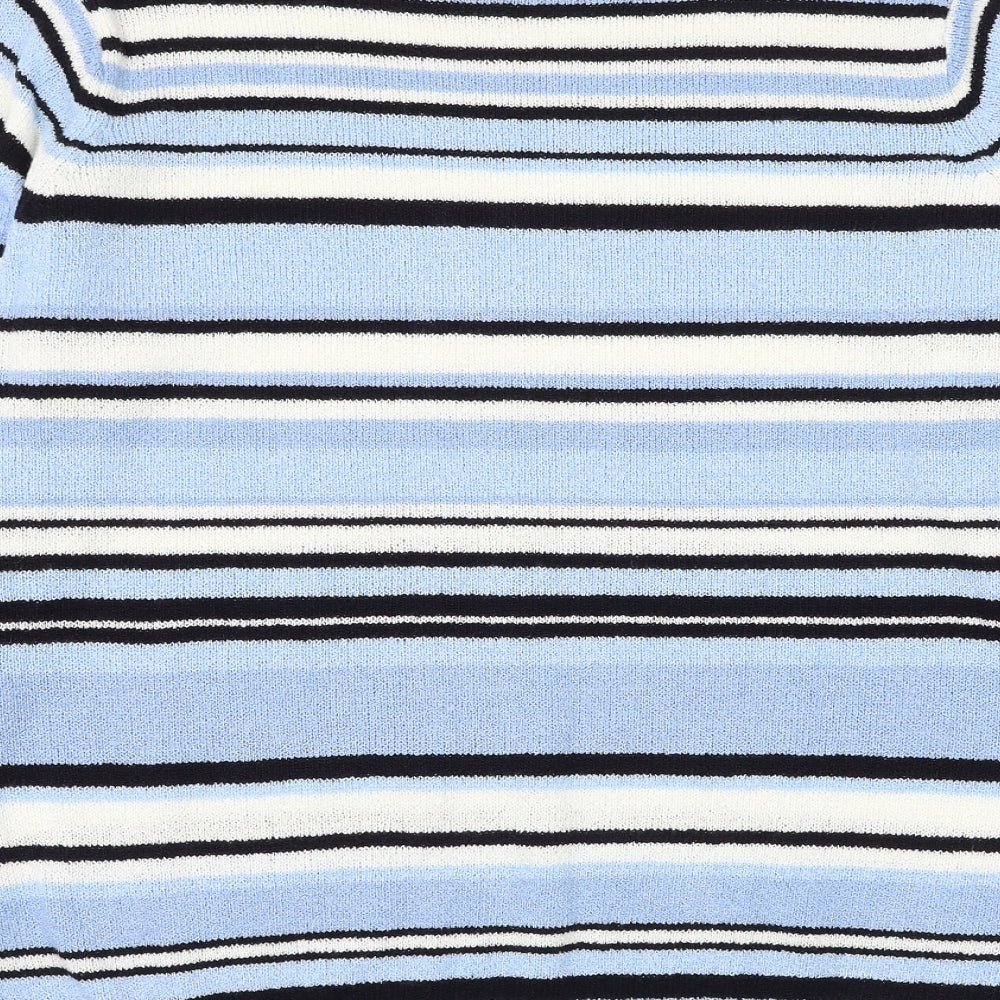 Berkertex Womens Blue Round Neck Striped Acrylic Pullover Jumper Size 22