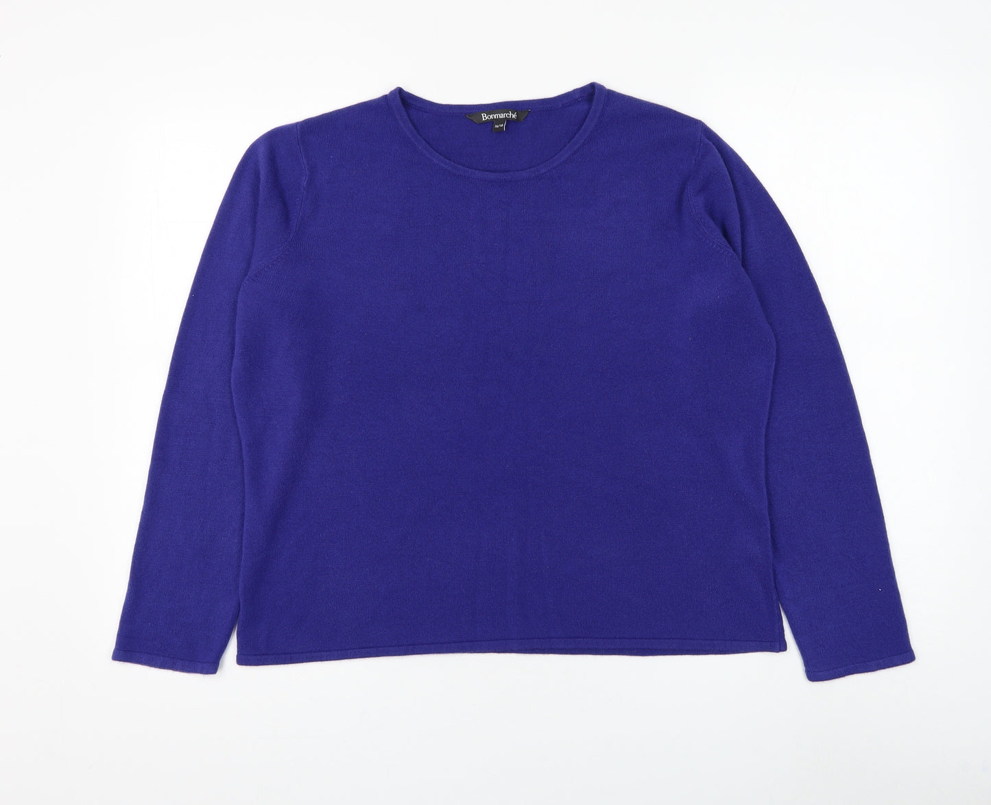 Bonmarché Womens Blue Round Neck Acrylic Pullover Jumper Size 16
